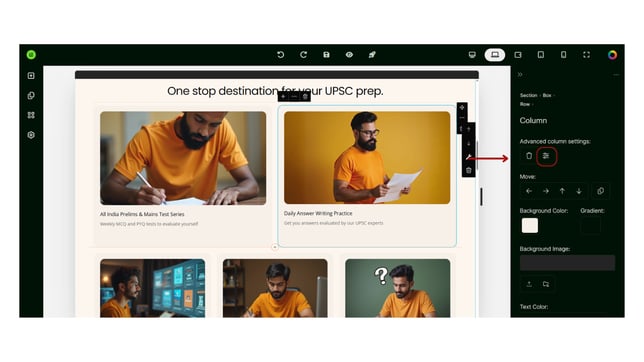 Exploring the various Containers of Website Builder step 10