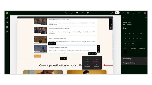 Show or Hide any Element on the Website Page for a certain Screen Size step 1