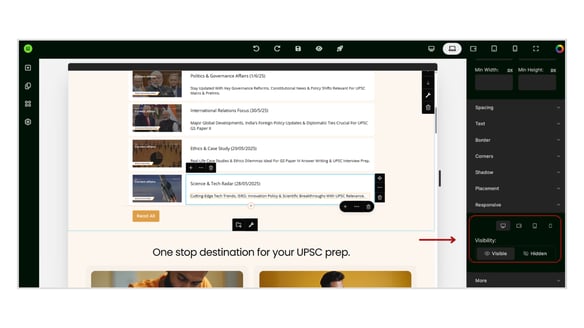 Show or Hide any Element on the Website Page for a certain Screen Size step 3