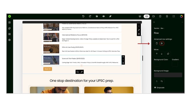 Advanced Settings of a Row in Website Builder