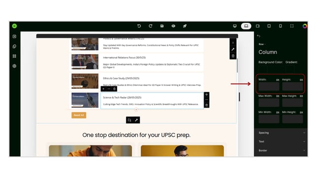 Advanced Settings of a Column in Website Builder step 2