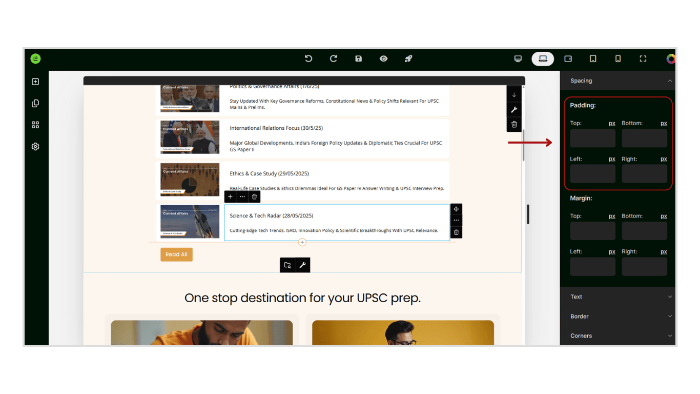 Customize Columns Advanced Settings of a Column in Website Builder