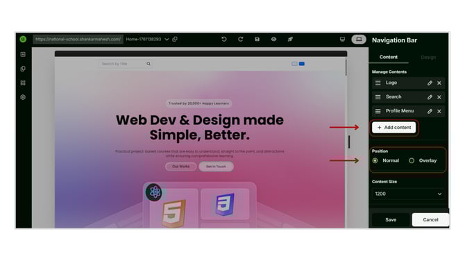 Adding a Navigation Menu to the Navbar or Footer of a Website Page step 2