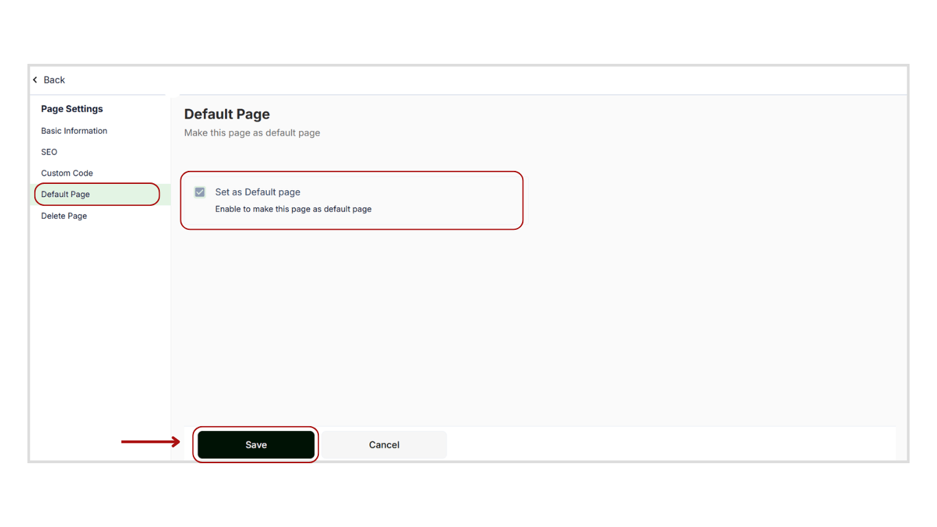 Set a Default Page for Website