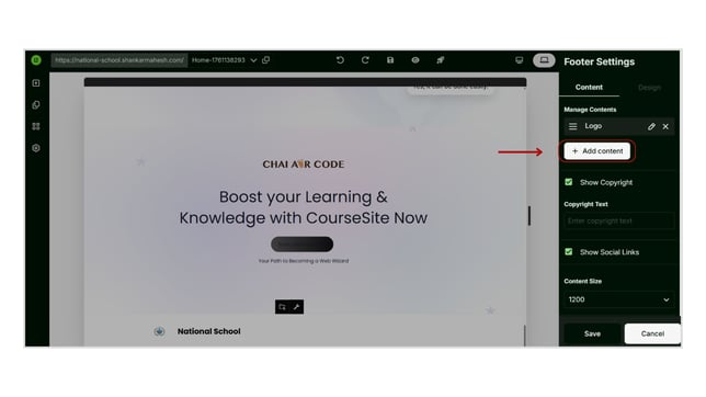 Adding a Footer to the Website Page step 4