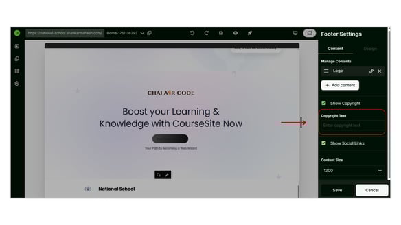 Adding a Footer to the Website Page step 6