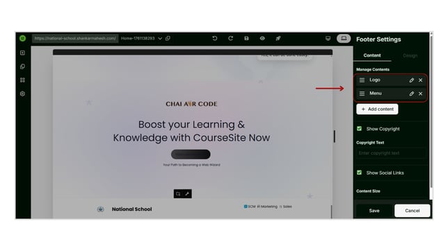 Adding a Footer to the Website Page step 8