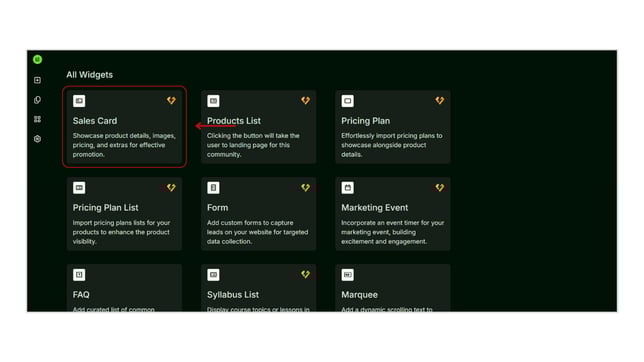 Adding a sales card widget to the website page step 2