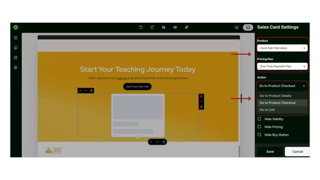 Adding a sales card widget to the website page step 4