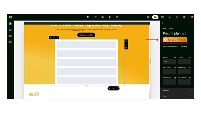 Adding a list of pricing plans into the website page step 3