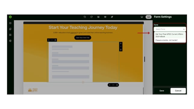 Adding a Forms Widget in the Website step 3