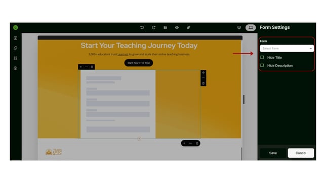 Adding a Forms Widget in the Website step 4