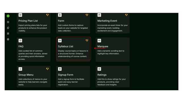Adding Syllabus List Widget in Website step 2