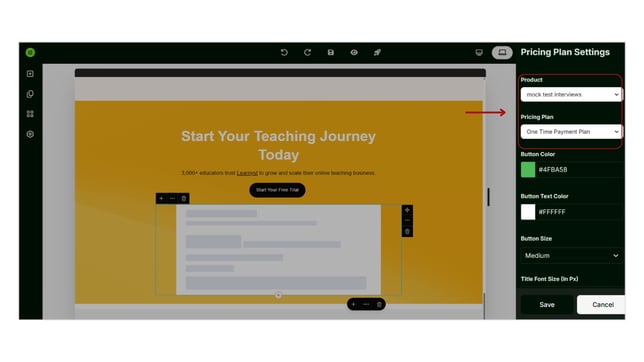 Adding a pricing plan widget to website page step 4