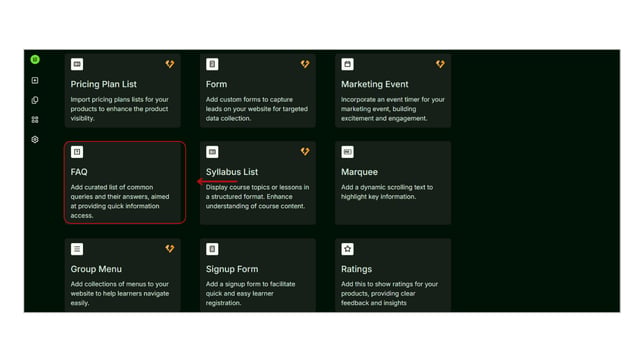 Adding FAQs Widget in Website step 1