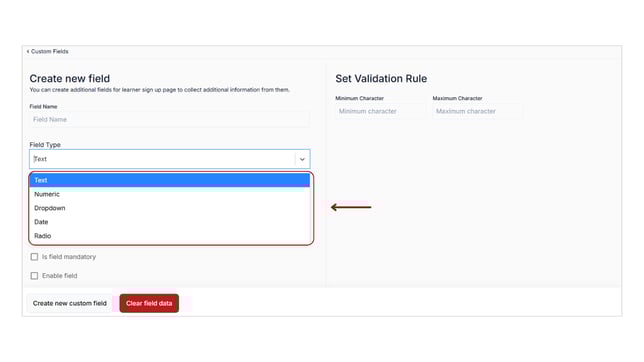 Enable and set the custom fields and collect learners details step 5