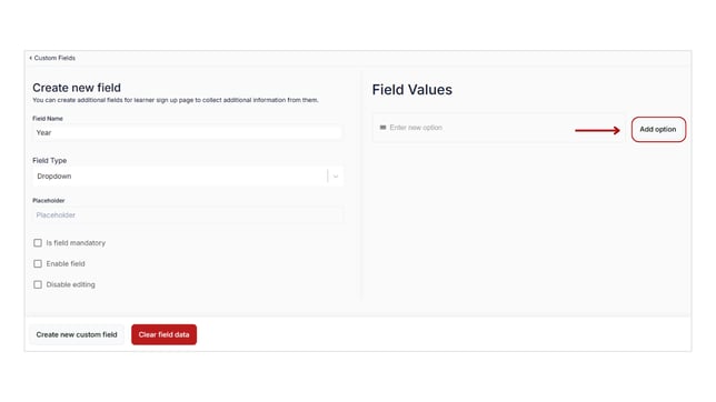 Enable and set the custom fields and collect learners details step 6