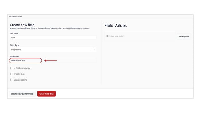 Enable and set the custom fields and collect learners details step 7