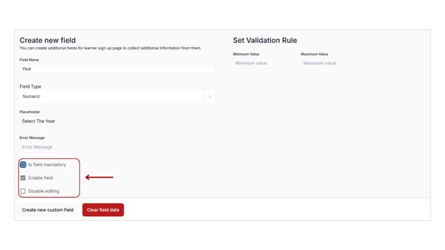Enable and set the custom fields and collect learners details step 9