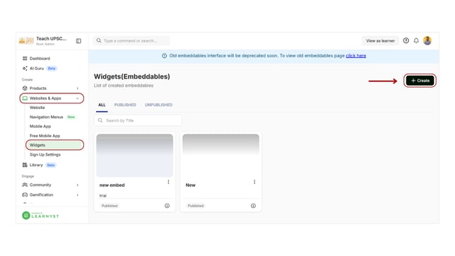 Overview of the Widgets (embeddables) step 1