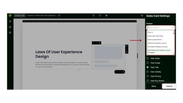 Overview of the Widgets (embeddables) step 6