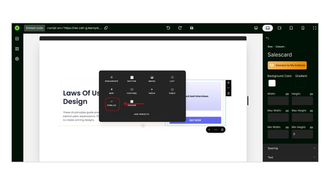 Overview of the Widgets (embeddables) step 13