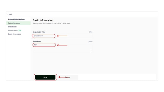 Change the basic information of the widgets (embeddables) step 4