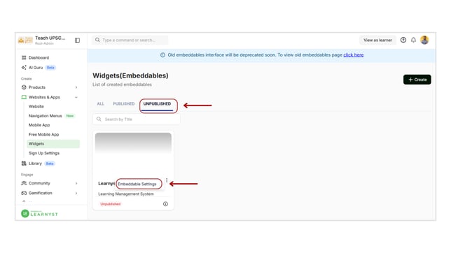 Publish your widgets(embeddables) step 2