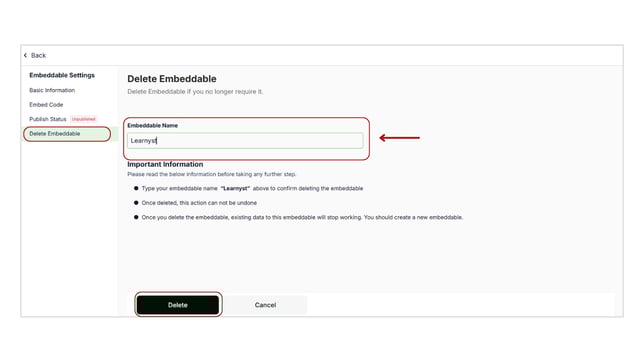 Delete the widgets (embeddables) step 4