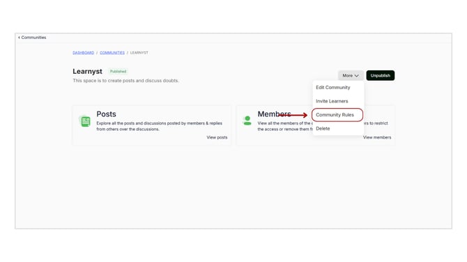 Add Community Rules in Learnyst step 2