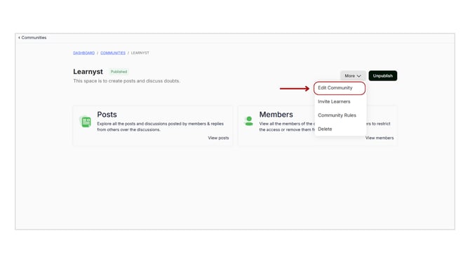 Edit a Community in Learnyst step 2