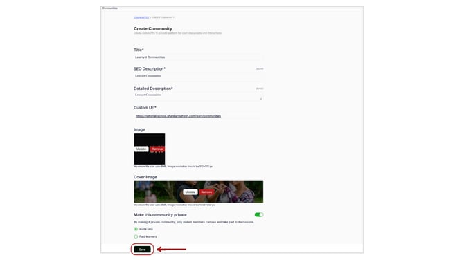 Edit a Community in Learnyst step 3