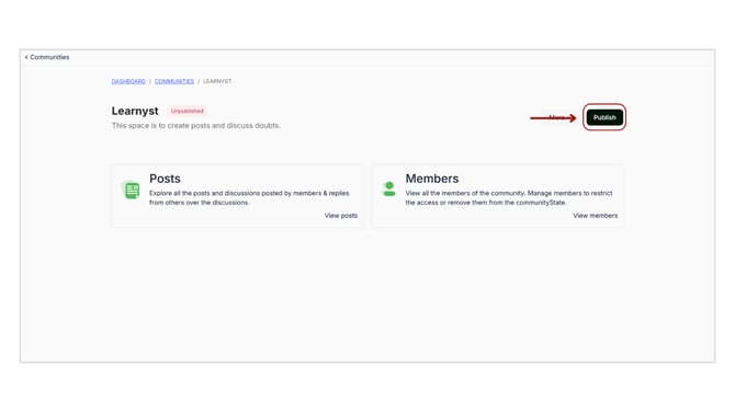Publish/Unpublish a Community in Learnyst step 2