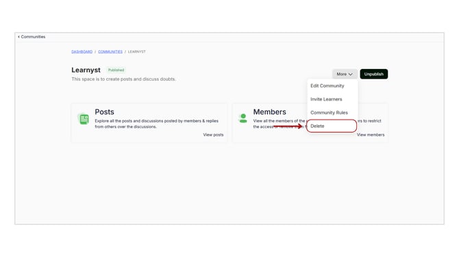 Delete a Community in Learnyst step 2