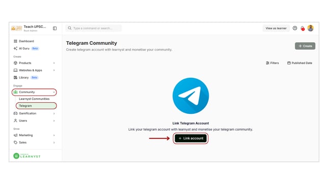 Link Telegram account to the school step 1