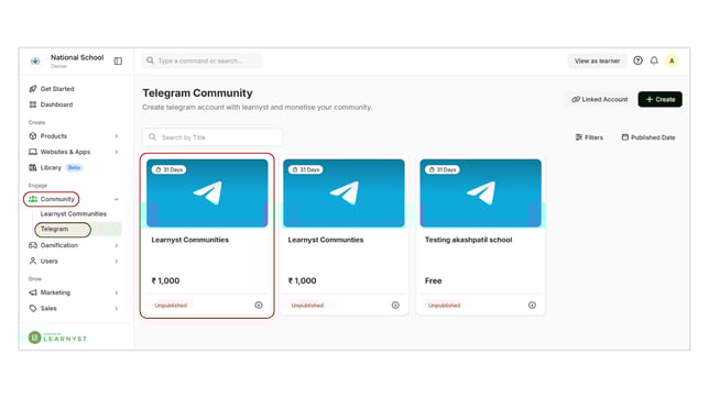 Link the Telegram group to the product step 1