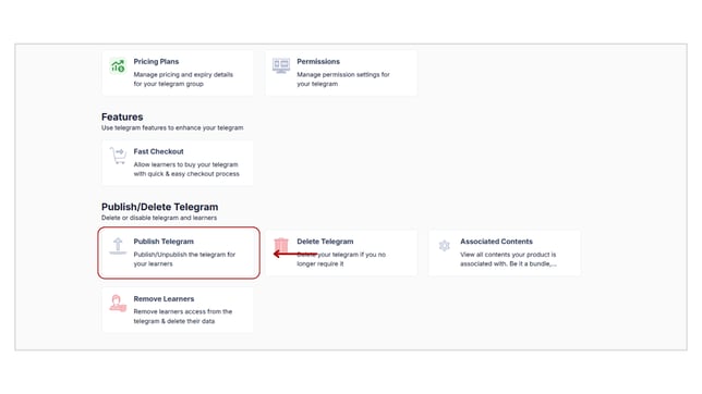 Unpublish a telegram product step 2
