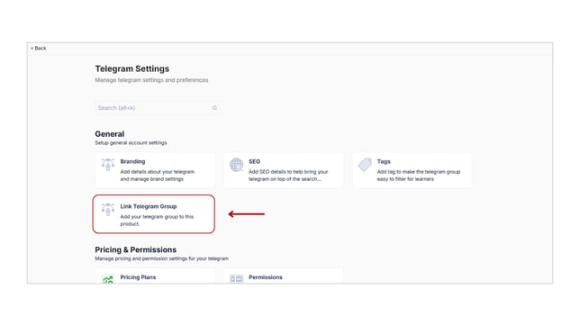Link the Telegram group to the product step 2