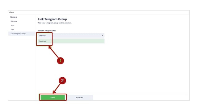 Link the Telegram group to the product step 3