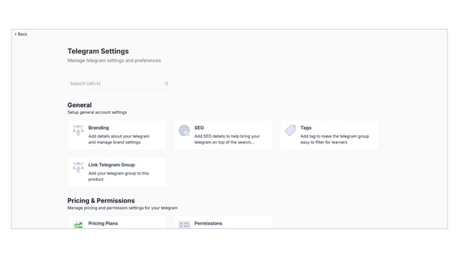 Telegram product settings overview step 2