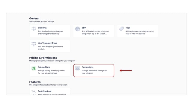 Manage permission settings for your telegram products step 2