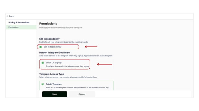 Manage permission settings for your telegram products step 3