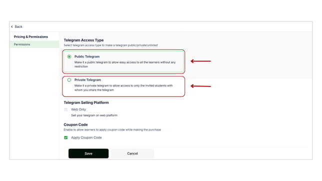 Manage permission settings for your telegram products step 4