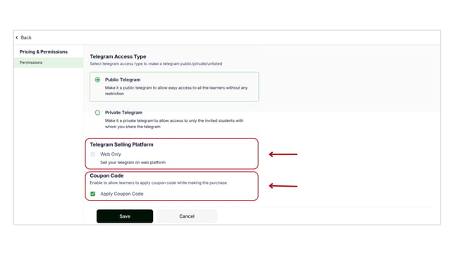 Manage permission settings for your telegram products step 5