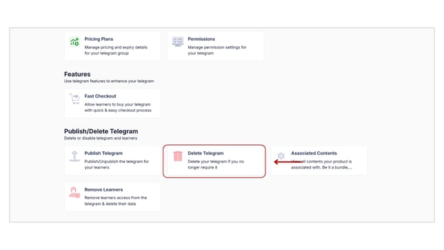 Delete telegram community from the product step 2
