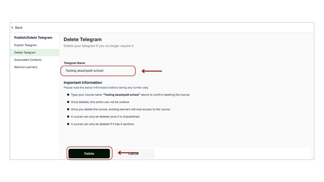 Delete telegram community from the product step 3