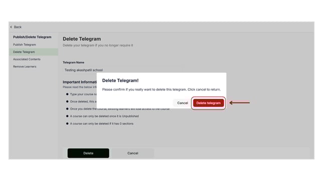 Delete telegram community from the product step 4