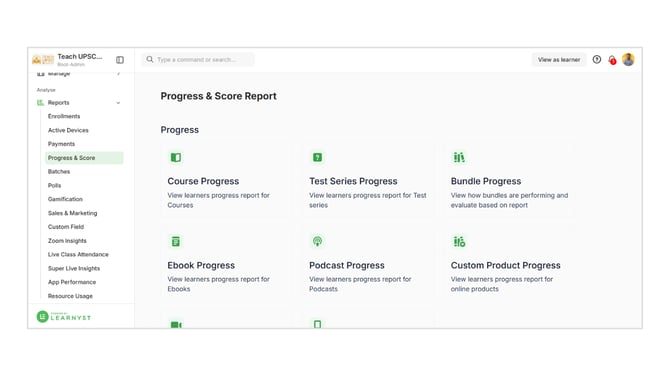 Progress  / Score Reports