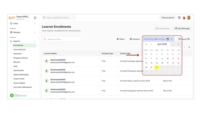 Apply Filters in Learnyst Reports step 3