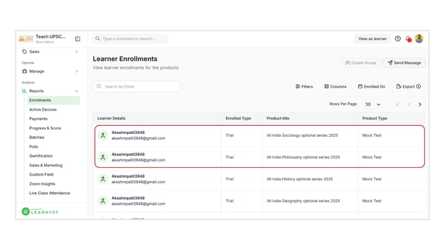 Obtain the student information based on enrollment step 3